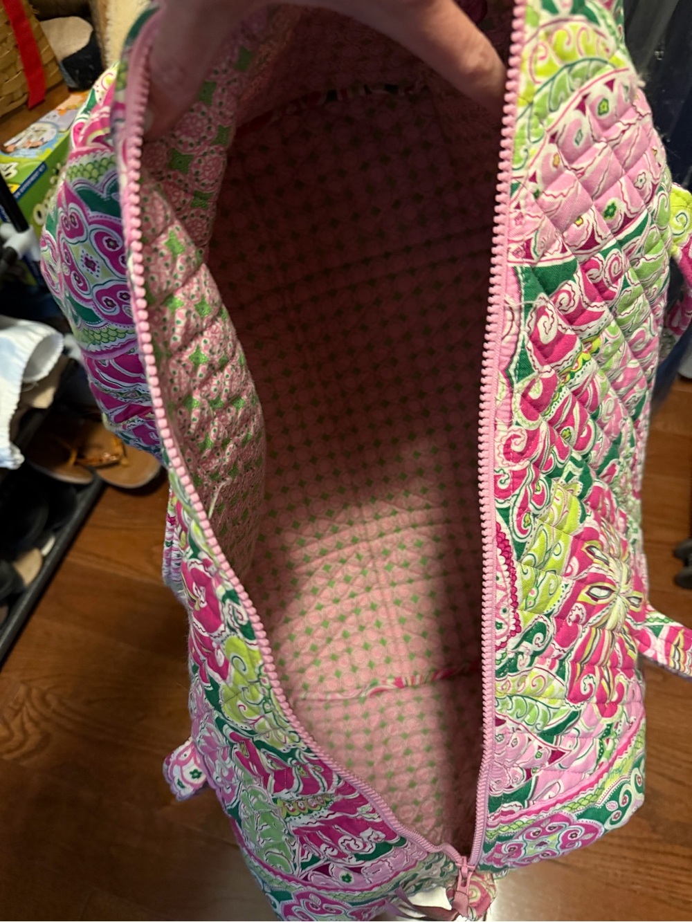 Vera Bradley Large Quilted Floral Duffel Bag in Pink & Green. - Picture 3 of 4